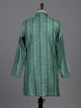Emerald green kurta suit with shimmering silver gota patti stripes