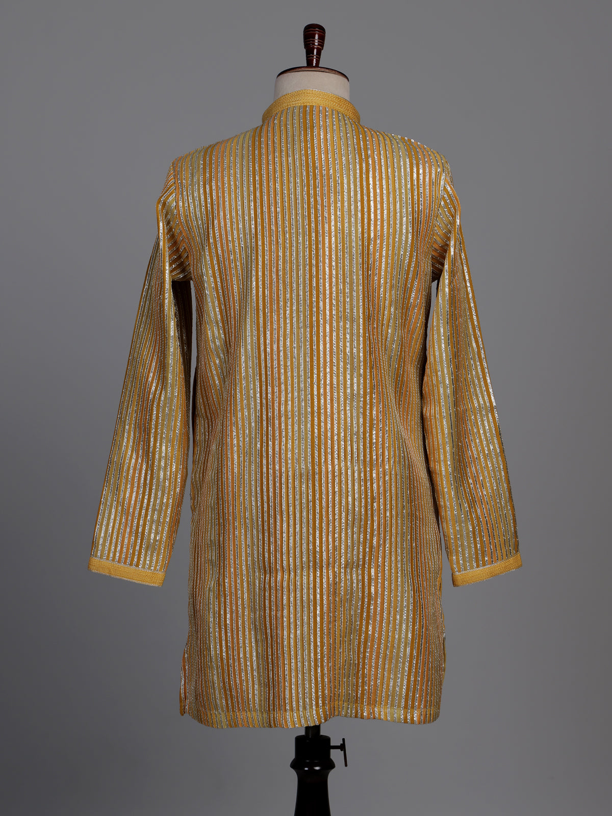 Marigold yellow kurta suit with silver gota patti pinstripes