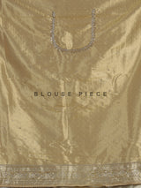 Pastel cream tissue silk saree with intricate festive embellishments and zari