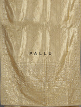 Cream tissue silk saree with mirror accents and intricate festive embroidery