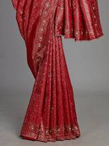 Rani pink kanjivaram silk saree with intricate sequins and mirror detailing
