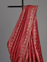 Rani pink kanjivaram silk saree with intricate sequins and mirror detailing