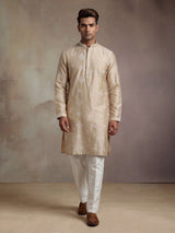 Beige tusser silk kurta set with geometric embroidered bootas