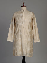 Beige tusser silk kurta set with geometric embroidered bootas