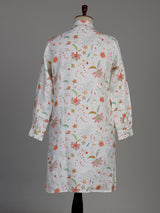 White cotton blend kurta set with multicolour floral prints