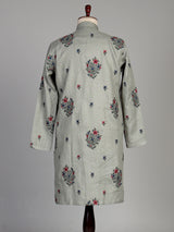 Sage green cotton linen kurta set with floral paisley embroidery