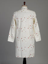 Cream cotton silk kurta set with chikankari floral embroidery