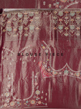 Lavender purple pashmina saree with floral embroidery and pearl detailing