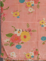 Peach crepe silk saree with floral prints and delicate aabla work
