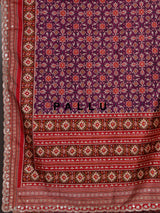 Purple semi patola silk saree with Patola print and contrasting embellished pallu