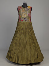 Mehendi green silk lehenga choli set with intricate festive embellishments
