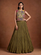 Mehendi green silk lehenga choli set with intricate festive embellishments