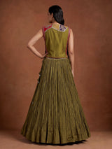 Mehendi green silk lehenga choli set with intricate festive embellishments