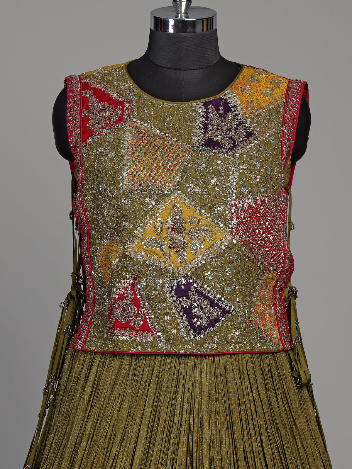 Mehendi green silk lehenga choli set with intricate festive embellishments
