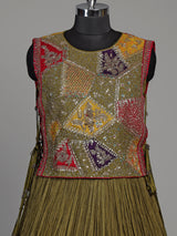Mehendi green silk lehenga choli set with intricate festive embellishments