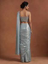 Mint blue metallic lurex georgette ready to wear saree