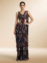Black modal silk ready-to-wear saree with embellished blouse