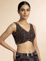 Black modal silk ready-to-wear saree with embellished blouse