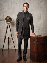 Grey contemporary tailored men indo western outfit