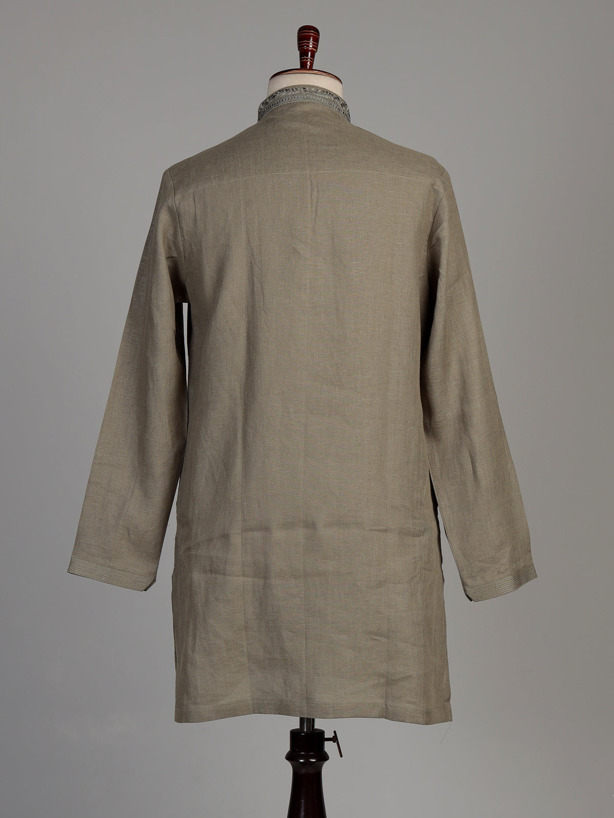 Olive cotton silk kurta suit with silver gunmetal embroidery for mens