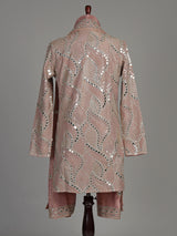 Pastel pink silk kurta suit with traditional mirror-work embroidery for mens