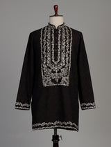 Dark brown dupion silk blend kurta suit with floral zardosi embroidery for mens