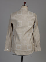 Beige linen silk waistcoat suit with multicoloured floral thread for mens