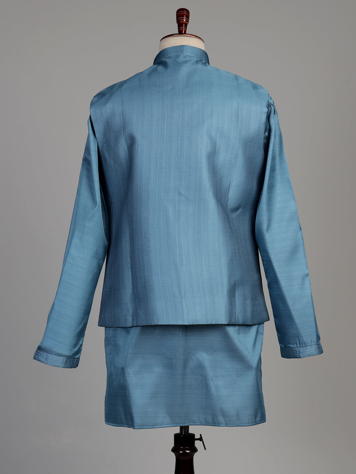 Slate blue tussar silk waistcoat suit with silver aabla embroidery for mens