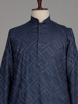 Classic blue cotton chinese collar kurta for mens