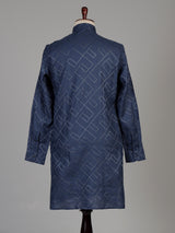 Classic blue cotton chinese collar kurta for mens