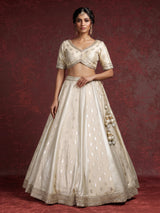 Cream banarasi silk lehenga choli with intricate zardosi embellishments