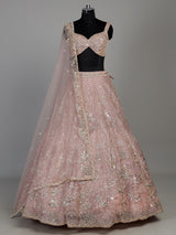 Light pink net lehenga choli with cutdana and sequin embellishments