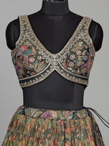 Mehendi green silk floral printed lehenga choli