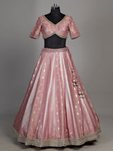 Pink banarasi silk lehenga choli with luxurious zari and pearl embellishments