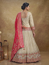 Cream silk lehenga choli with resham aabla and zari yoke