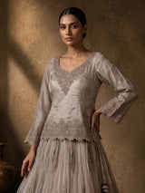 Pastel grey tissue silk lehenga choli with cutdana and stone work