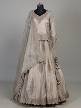 Pastel grey tissue silk lehenga choli with cutdana and stone work