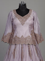 Lilac purple tissue silk lehenga choli with ornate zardosi work