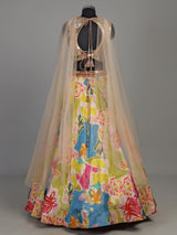 Multicolour silk floral lehenga choli with mirror and pearl detailing