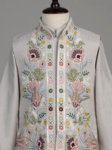 Silver-grey silk blend boys waistcoat set with floral sequin detailing