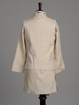 Natural beige silk blend boys waistcoat set with multicolour embroidery