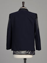 Dark navy blue terry rayon boys Indo-Western suit with black sequin detailing