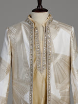 White and cream silk blend boys Indo-Western suit