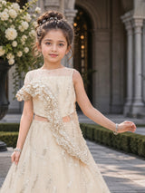 Cream architectural ruffle girl designer lehenga choli