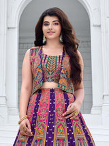 Purple geometric grandeur girl lehenga choli with jacket