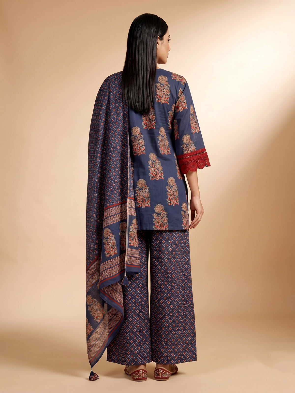 Blue jaali floral women kurti set