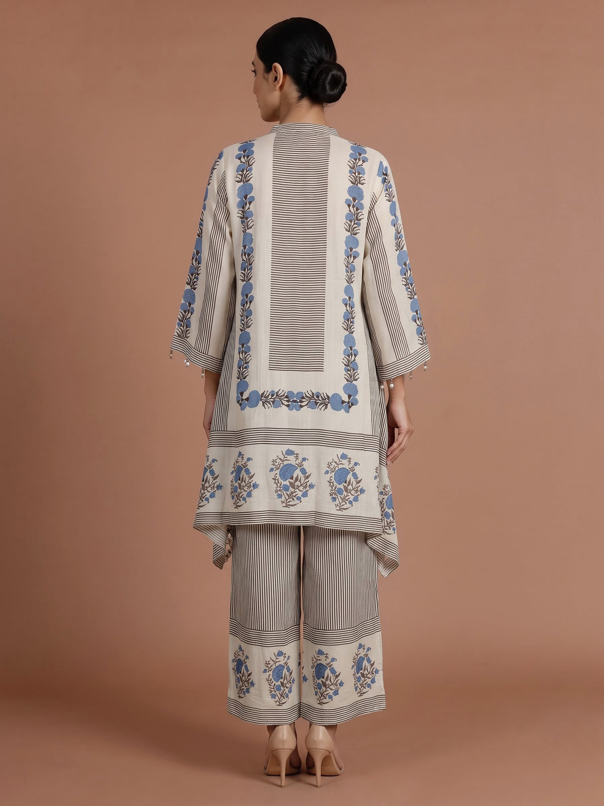 Blue grey mughal print women kurti set