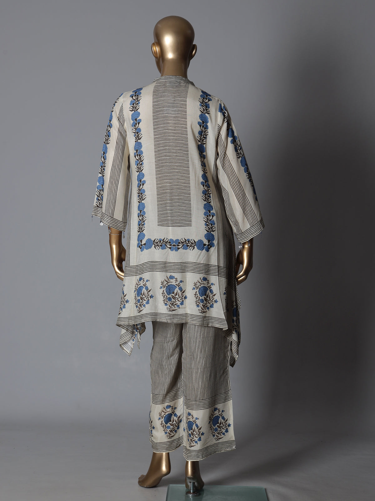 Blue grey mughal print women kurti set