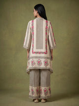 Pink grey floral frame women kurti set