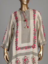 Pink grey floral frame women kurti set